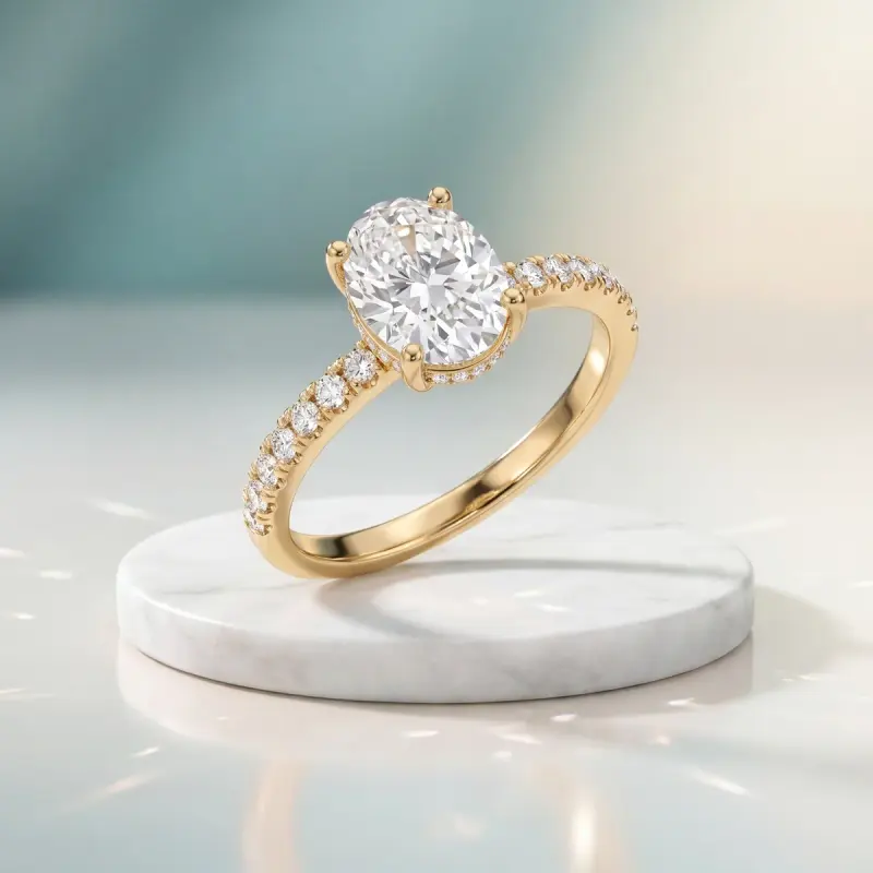 Oval Lab-Grown Diamond Ring with Side Stones, 2.00 ct — 14K yellow gold