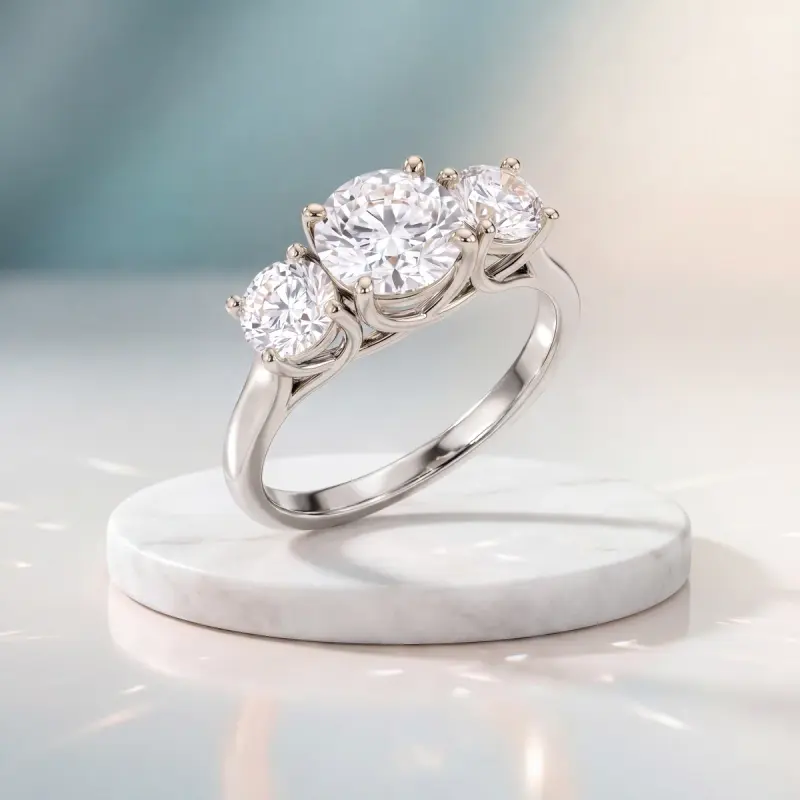 Round Lab-Grown Diamond Ring with Side Stones, 1.50 ct — 14K white gold