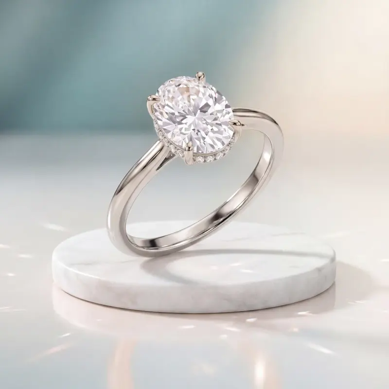Oval Lab-Grown Diamond Ring with Side Stones, 2.00 ct — 14K white gold