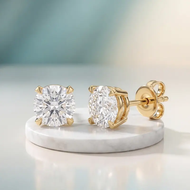 Round Lab-Grown Diamond Earrings, 3.00 ct total — 14K yellow gold