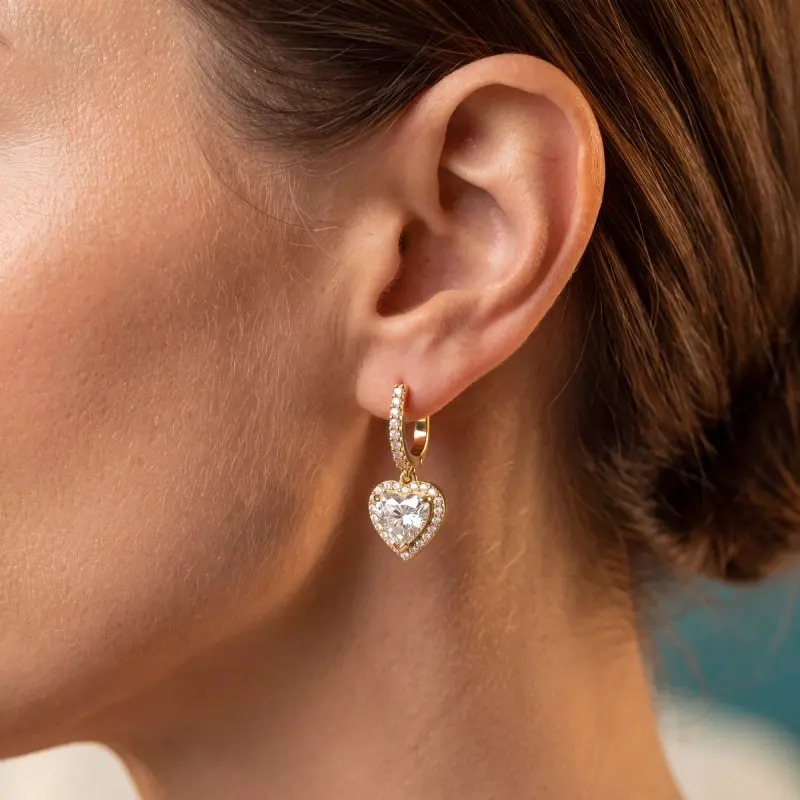 Heart Lab-Grown Diamond Drop Earrings, 4.59 ct total — 14K yellow gold