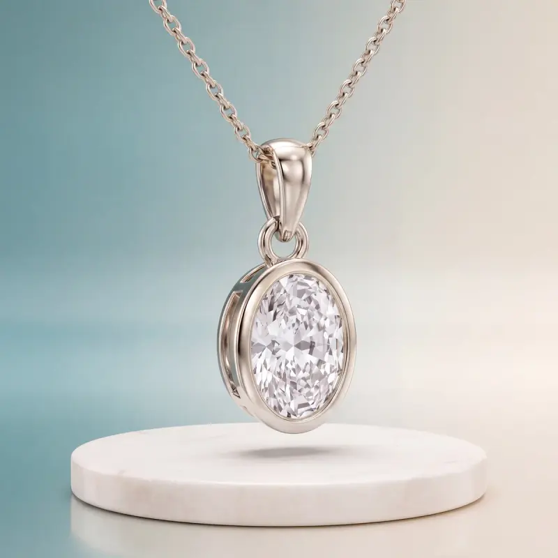 Oval Lab-Grown Diamond Pendant, 1.86 ct — 14K white gold