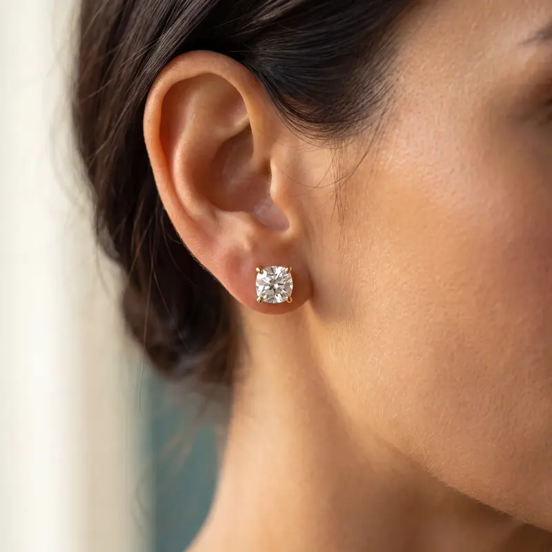 Cushion Lab-Grown Diamond Earrings, 4.08 ct total — 14K yellow gold