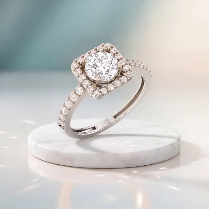Round Lab-Grown Diamond Ring with Side Stones, 1.35 ct — 14K white gold