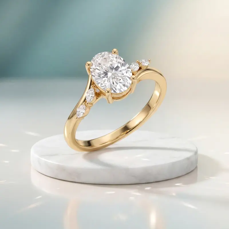 Oval Lab-Grown Diamond Ring with Side Stones, 1.50 ct — 14K yellow gold