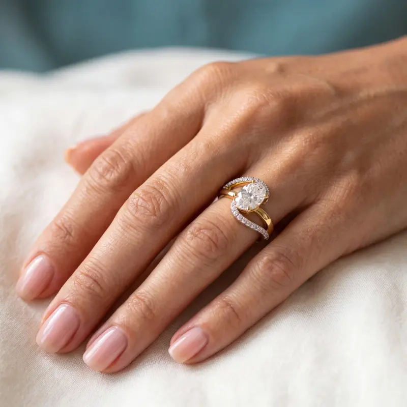 Oval Lab-Grown Diamond Ring with Side Stones, 1.86 ct — 14K yellow gold