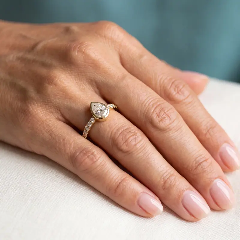 Pear Lab-Grown Diamond Ring with Side Stones, 1.25 ct — 14K yellow gold
