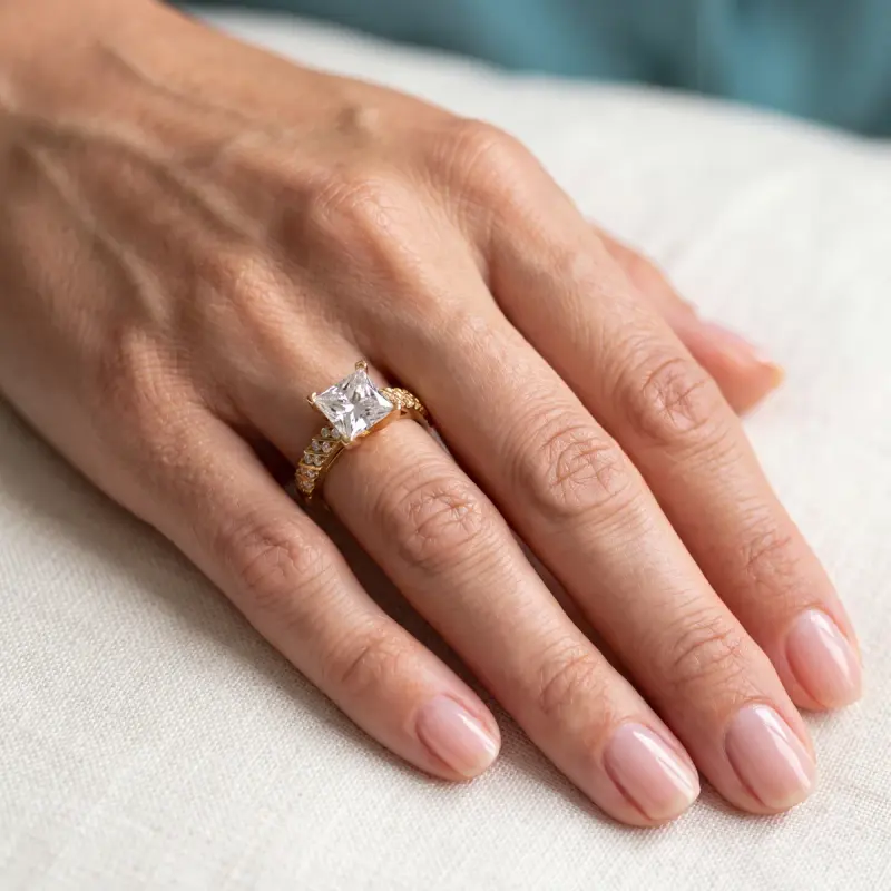 Princess Lab-Grown Diamond Ring with Side Stones, 2.00 ct — 14K yellow gold (2/2)