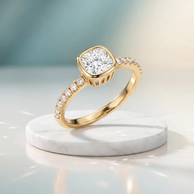 Cushion Lab-Grown Diamond Ring with Side Stones, 1.25 ct — 14K yellow gold