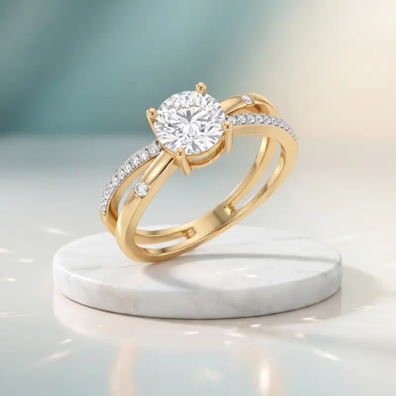Round Lab-Grown Diamond Ring with Side Stones, 1.65 ct — 14K yellow gold
