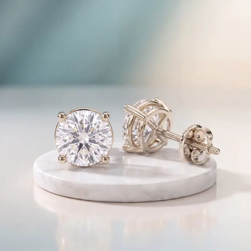 Round Lab-Grown Diamond Earrings, 4.20 ct total — 14K white gold
