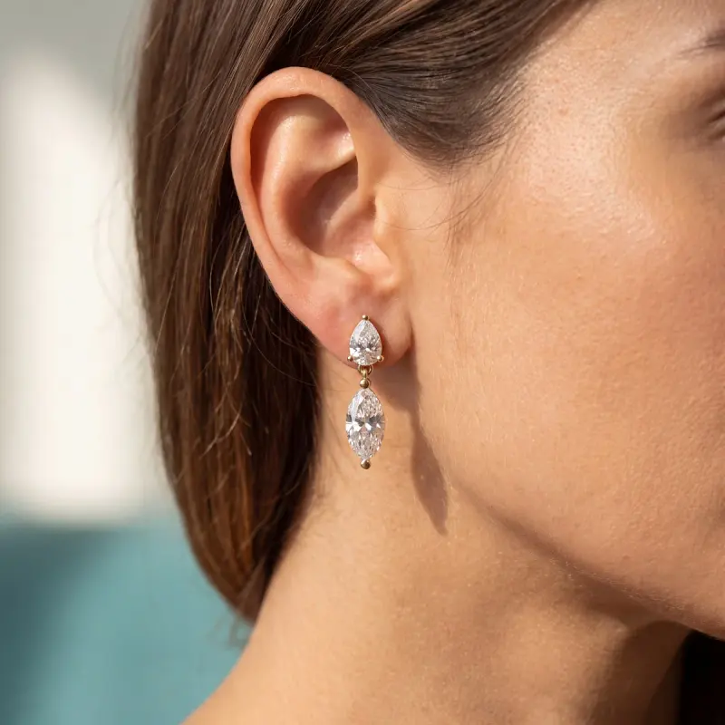 Marquise Lab-Grown Diamond Earrings, 4.40 ct total — 14K yellow gold