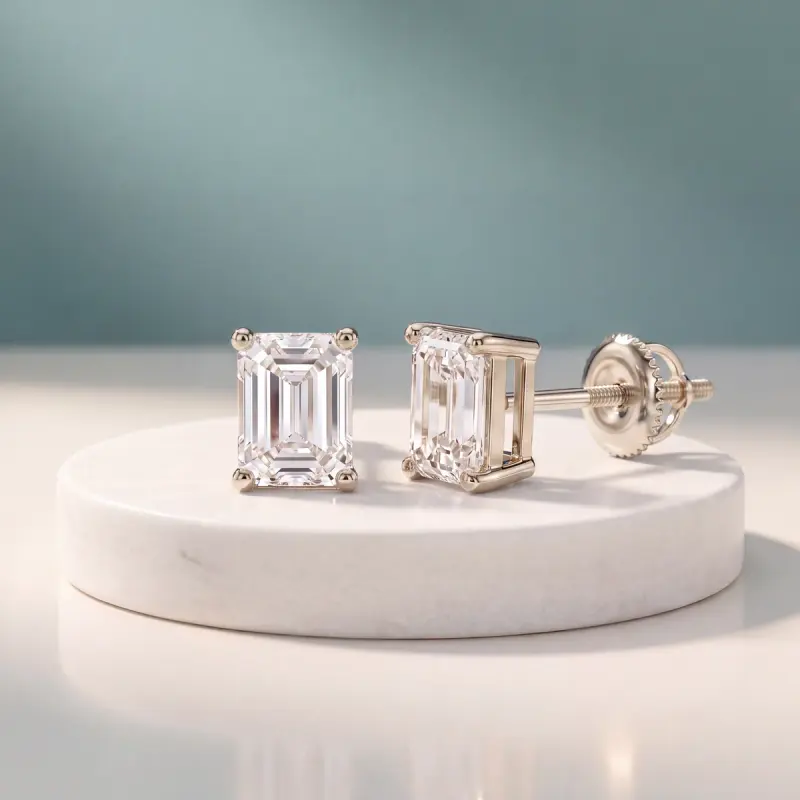 Emerald Lab-Grown Diamond Earrings, 3.48 ct total — 14K white gold