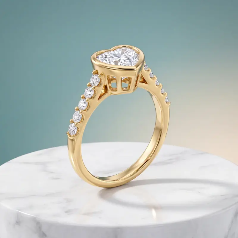 Heart Lab-Grown Diamond Ring with Side Stones, 1.25 ct — 14K yellow gold