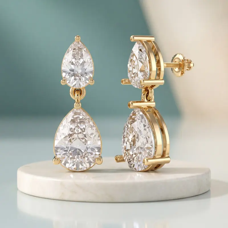 Pear Lab-Grown Diamond Earrings, 3.44 ct total — 14K yellow gold