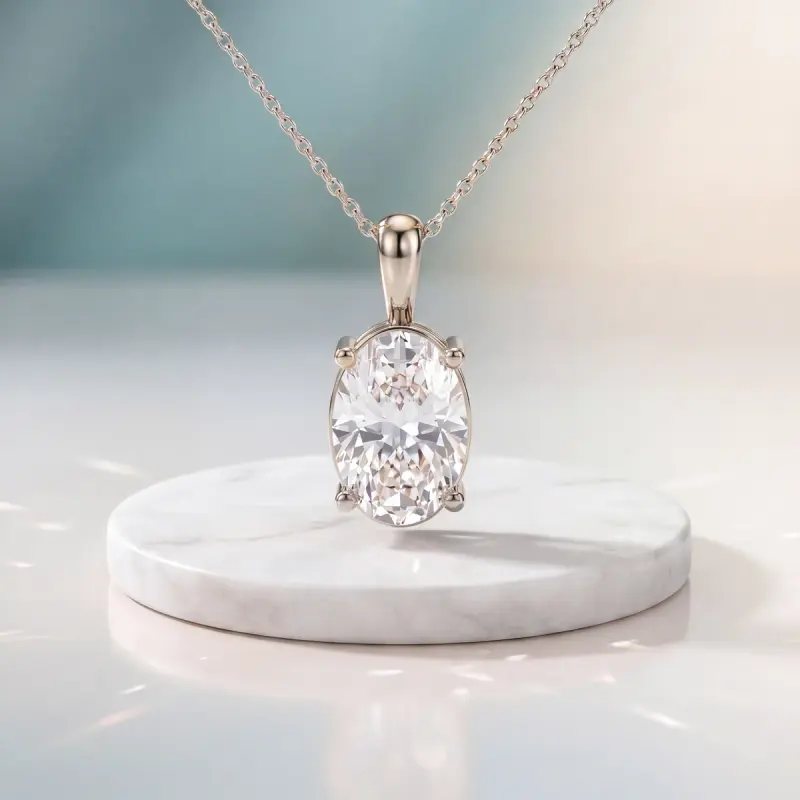 Oval Lab-Grown Diamond Pendant, 2.00 ct — 14K white gold