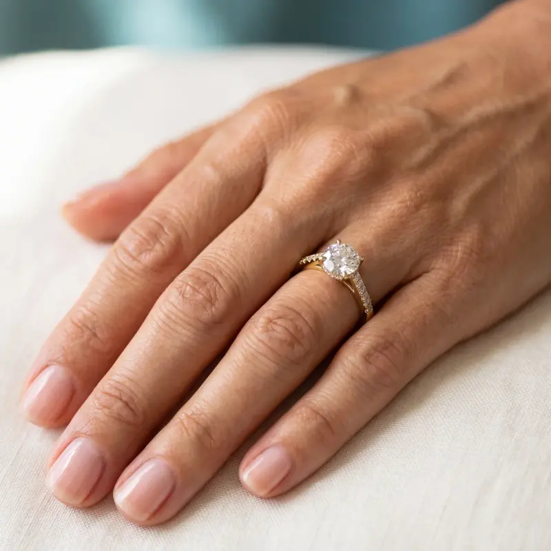 Round Lab-Grown Diamond Ring with Side Stones, 2.00 ct — 14K yellow gold (2/2)