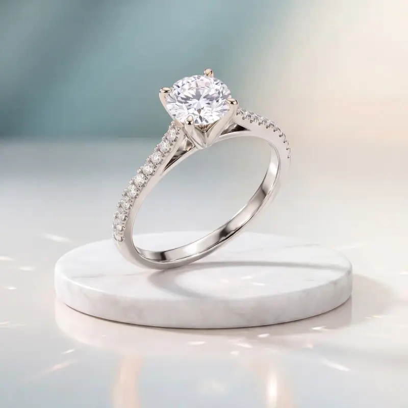 Round Lab-Grown Diamond Ring with Side Stones, 2.00 ct — 14K white gold