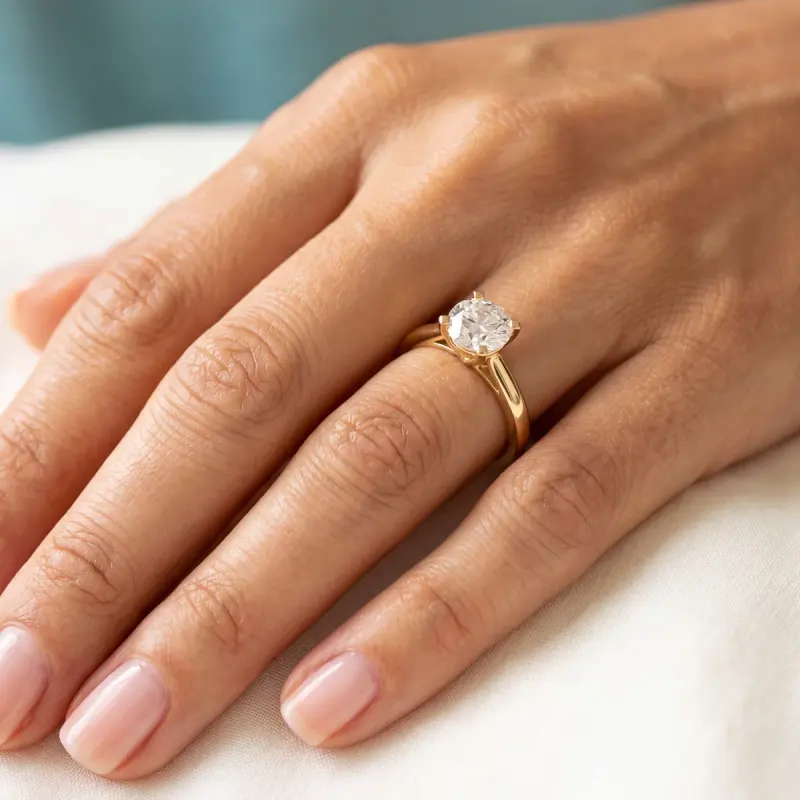 Round Lab-Grown Diamond Solitaire Ring, 2.00 ct — 14K yellow gold (2/2)
