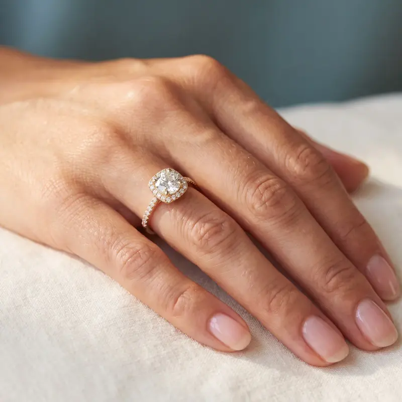 Round Lab-Grown Diamond Ring with Side Stones, 1.35 ct — 14K yellow gold (2/2)
