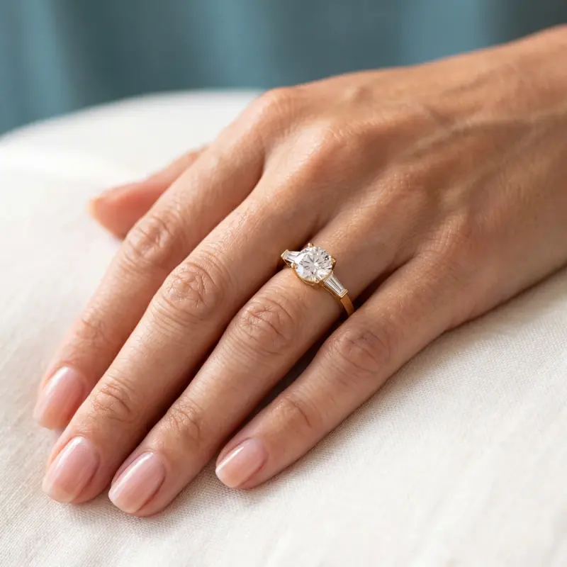Round Lab-Grown Diamond Ring with Side Stones, 2.00 ct — 14K yellow gold