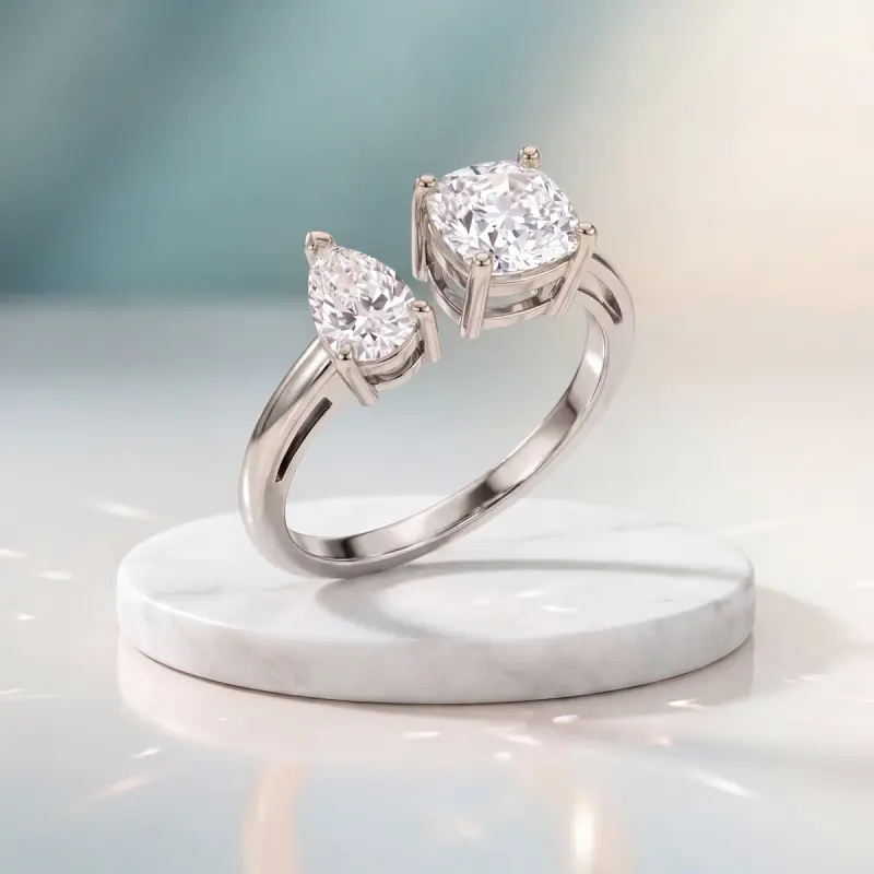 Cushion Lab-Grown Diamond Ring with Side Stones, 1.28 ct — 14K white gold