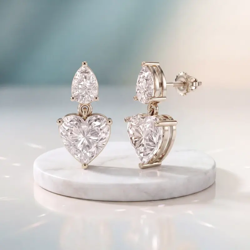 Heart Lab-Grown Diamond Earrings, 4.78 ct total — 14K white gold