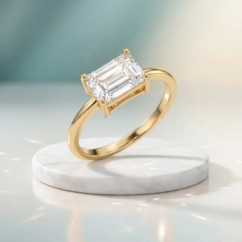 Emerald Lab-Grown Diamond Solitaire Ring, 1.74 ct — 14K yellow gold