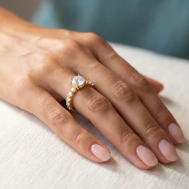 Round Lab-Grown Diamond Ring with Side Stones, 1.50 ct — 14K yellow gold (2/2)