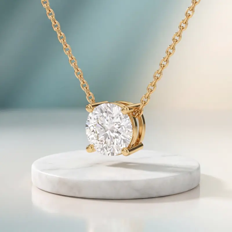Round Lab-Grown Diamond Pendant, 2.00 ct — 14K yellow gold