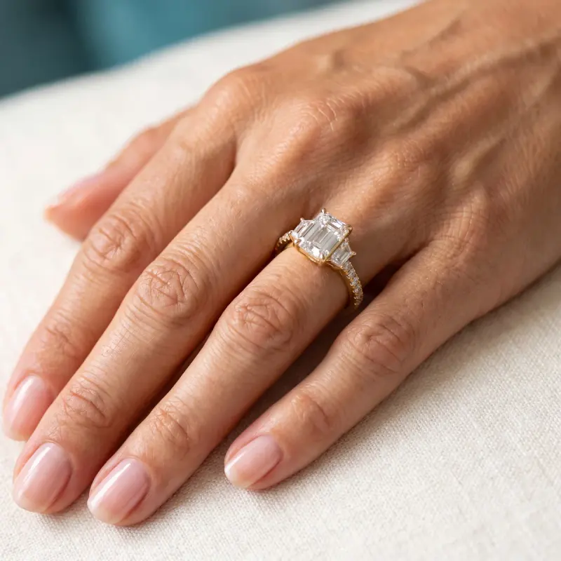 Emerald Lab-Grown Diamond Ring with Side Stones, 2.00 ct — 14K yellow gold (2/2)