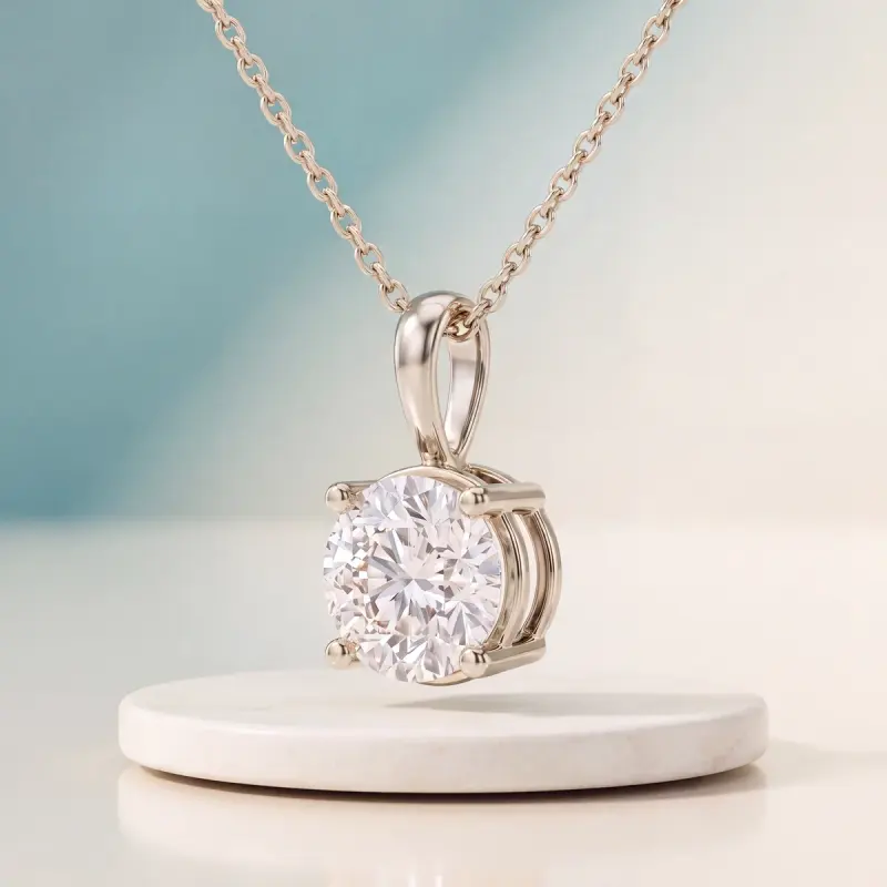Round Lab-Grown Diamond Pendant, 2.00 ct — 14K white gold