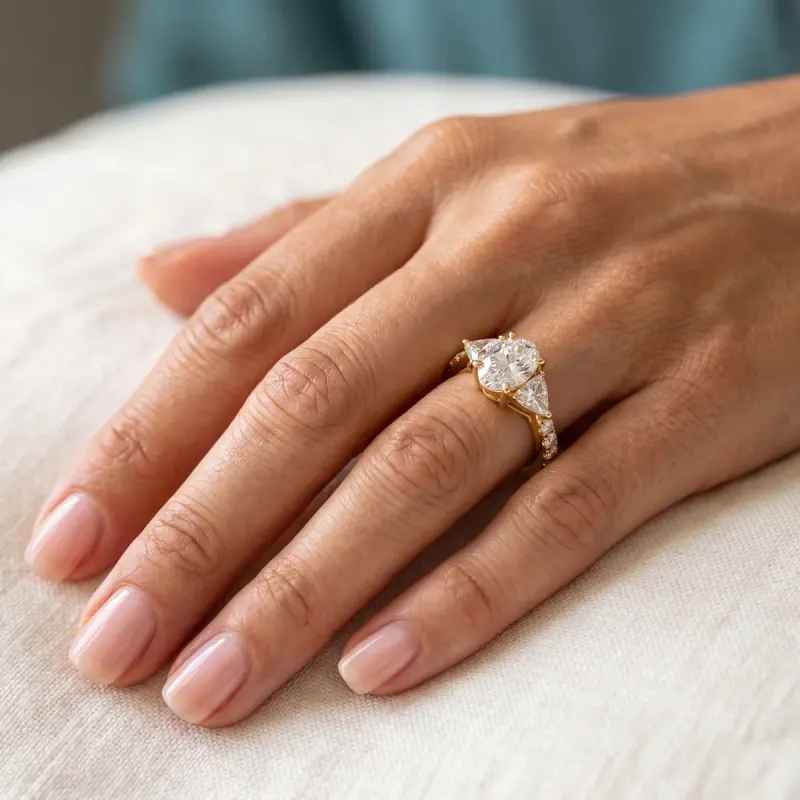 Oval Moissanite Ring with Side Stones, 8 mm — 14K yellow gold (2/2)