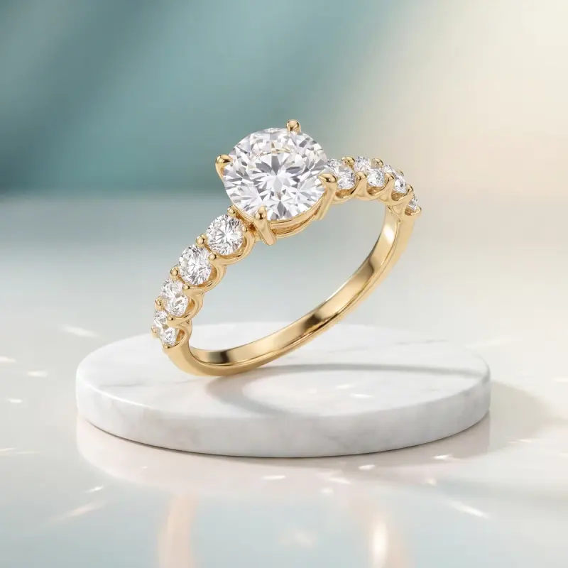 Round Lab-Grown Diamond Ring with Side Stones, 1.90 ct — 14K yellow gold
