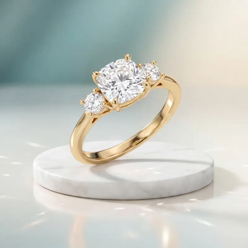 Cushion Lab-Grown Diamond Ring with Side Stones, 2.00 ct — 14K yellow gold