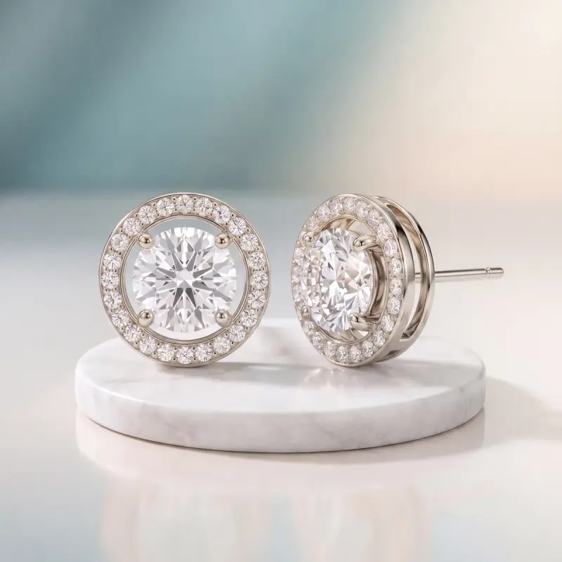 Round Lab-Grown Diamond Earrings, 4.48 ct total — 14K white gold