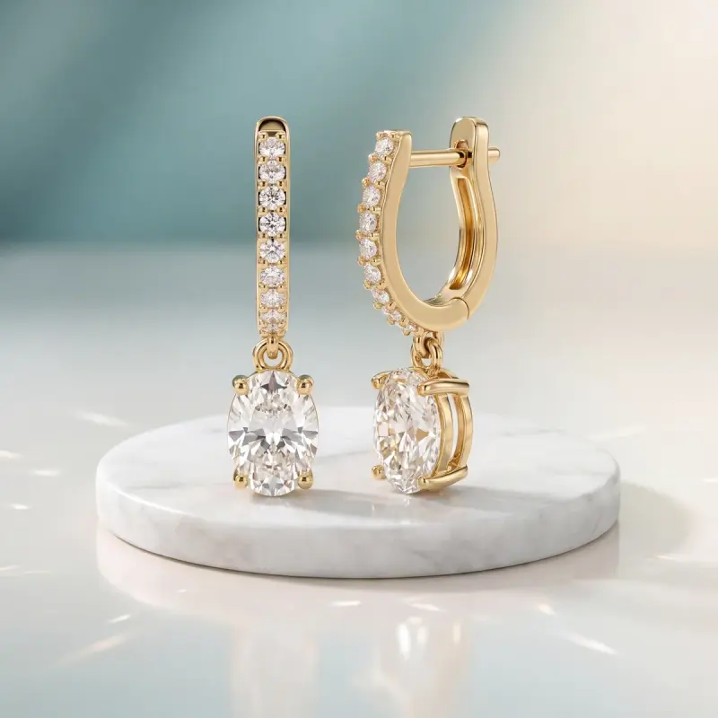 Oval Lab-Grown Diamond Drop Earrings, 3.00 ct total — 14K yellow gold