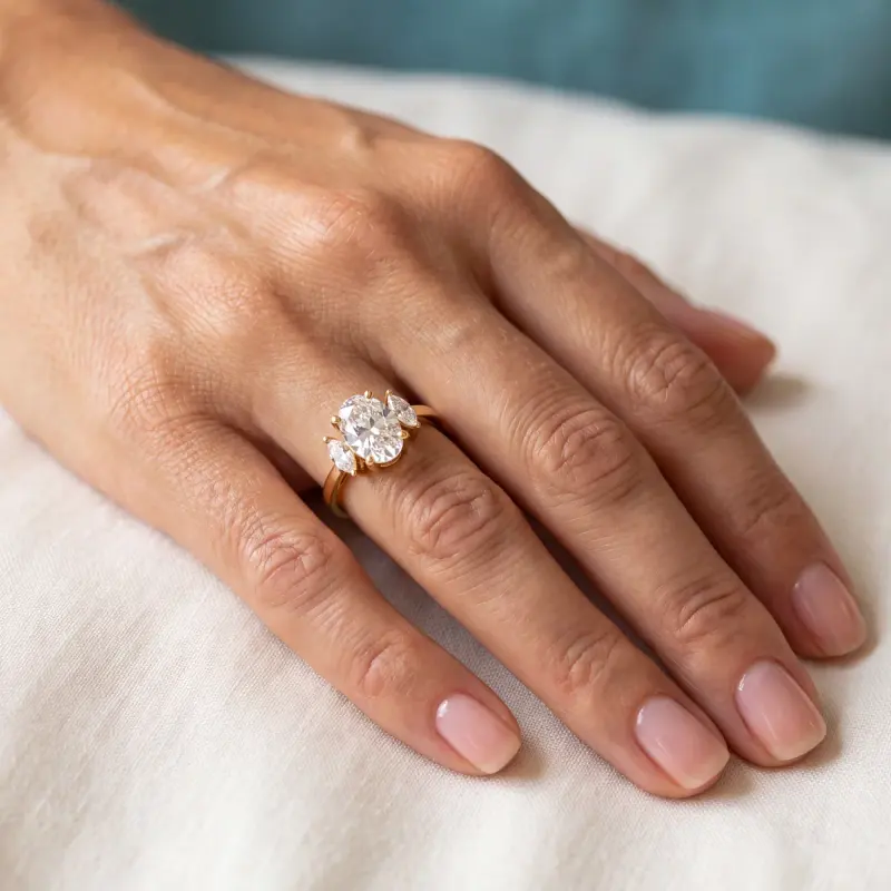 Oval Lab-Grown Diamond Ring with Side Stones, 2.00 ct — 14K yellow gold