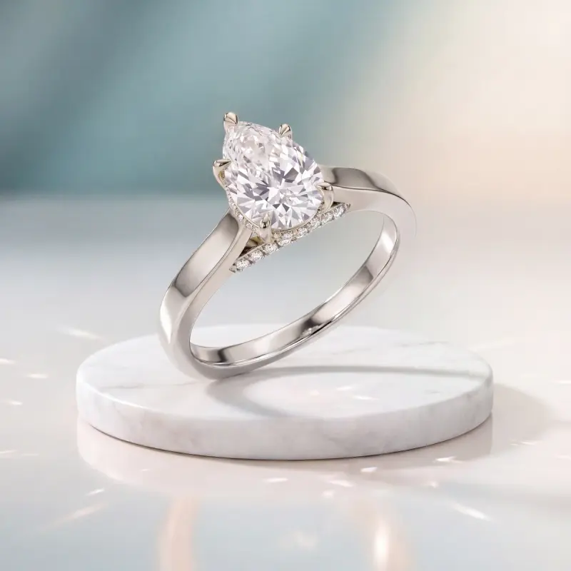 Pear Lab-Grown Diamond Ring with Side Stones, 1.50 ct — 14K white gold