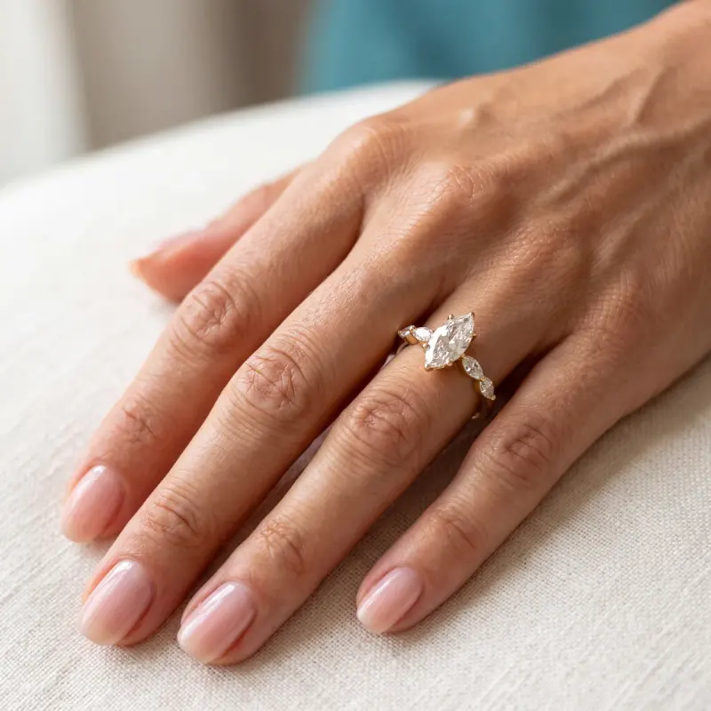 Marquise Lab-Grown Diamond Ring with Side Stones, 2.00 ct — 14K yellow gold