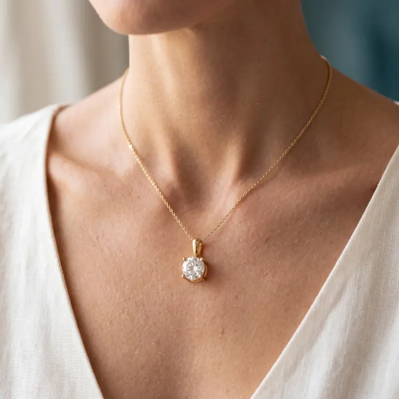 Round Lab-Grown Diamond Pendant, 2.00 ct — 14K yellow gold (2/2)