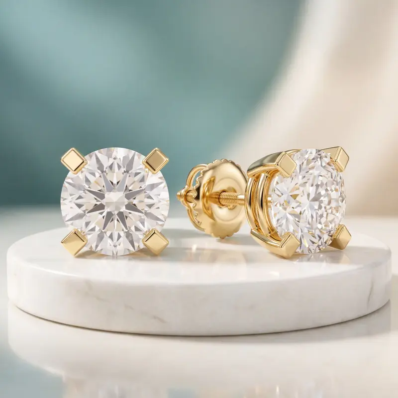Round Lab-Grown Diamond Earrings, 4.00 ct total — 14K yellow gold