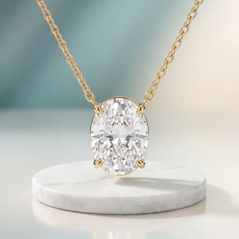 Oval Lab-Grown Diamond Pendant, 2.00 ct — 14K yellow gold