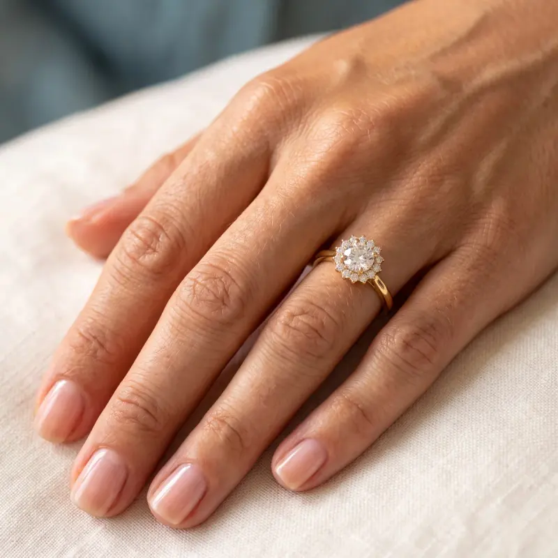 Round Lab-Grown Diamond Ring with Side Stones, 1.35 ct — 14K yellow gold