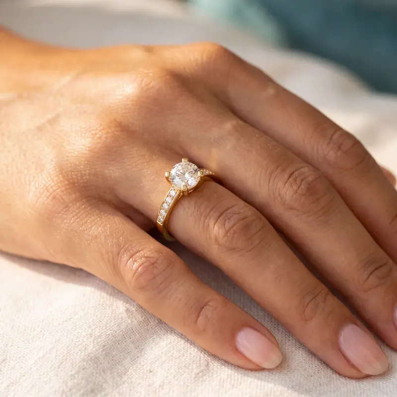 Round Lab-Grown Diamond Ring with Side Stones, 1.65 ct — 14K yellow gold