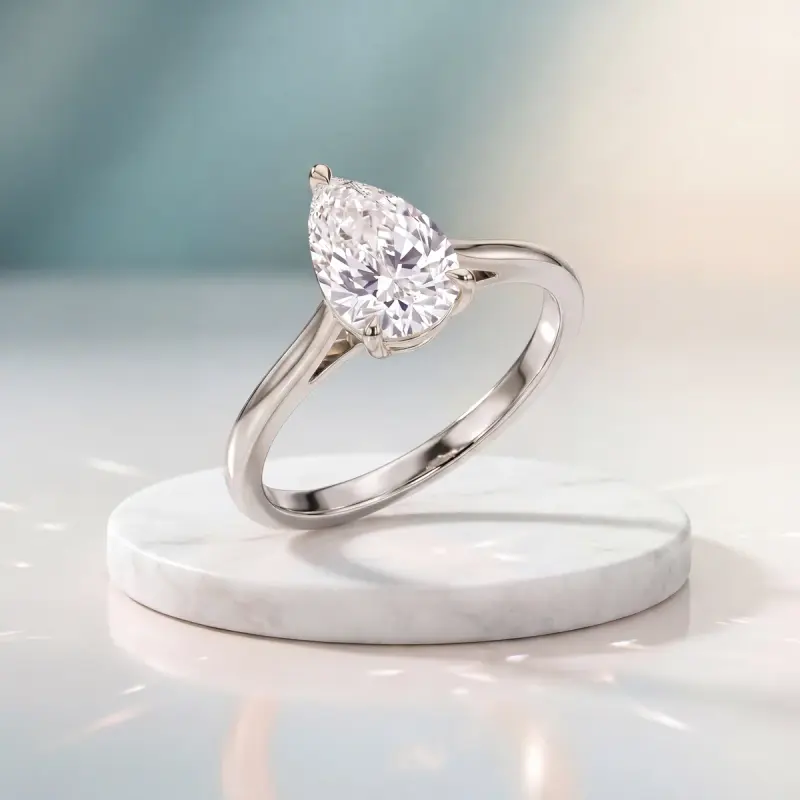 Pear Lab-Grown Diamond Solitaire Ring, 2.00 ct — 14K white gold
