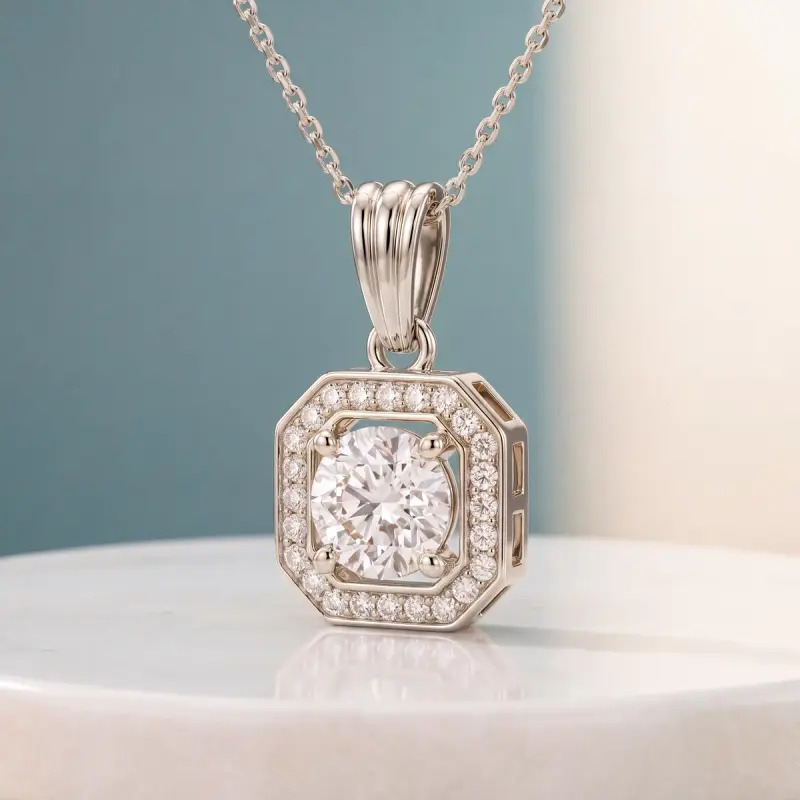 Round Lab-Grown Diamond Pendant, 1.50 ct — 14K white gold