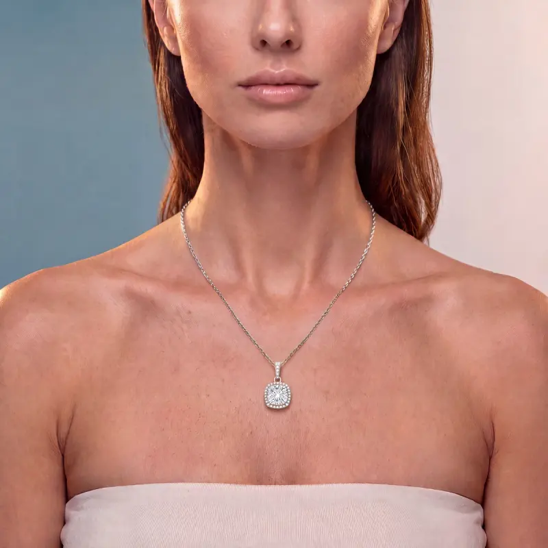 Cushion Lab-Grown Diamond Pendant, 2.00 ct — 14K white gold
