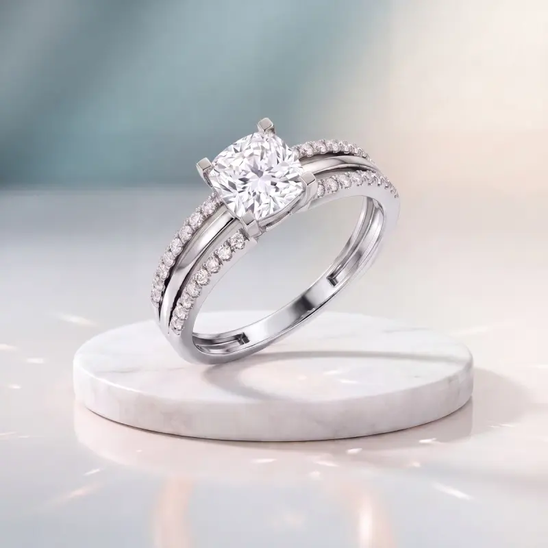 Cushion Lab-Grown Diamond Ring with Side Stones, 2.00 ct — 14K white gold