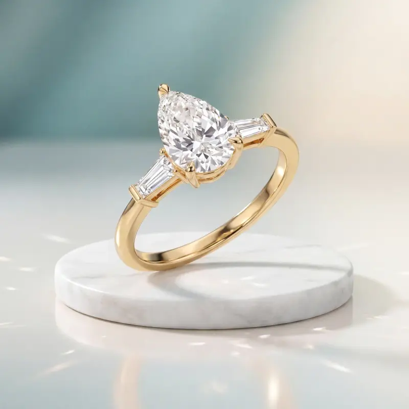 Pear Lab-Grown Diamond Ring with Side Stones, 1.80 ct — 14K yellow gold